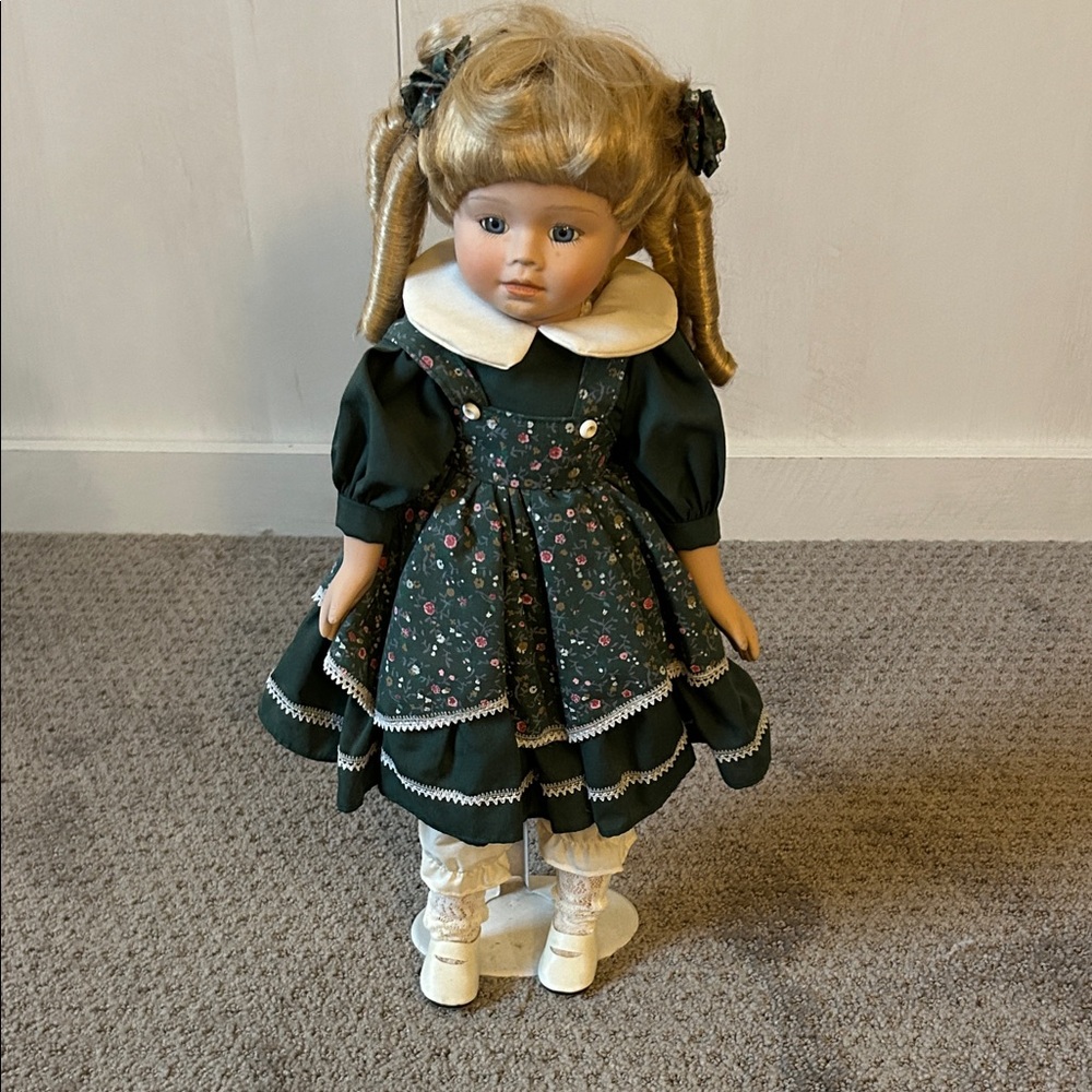 Classic Green Dress Porcelain Doll